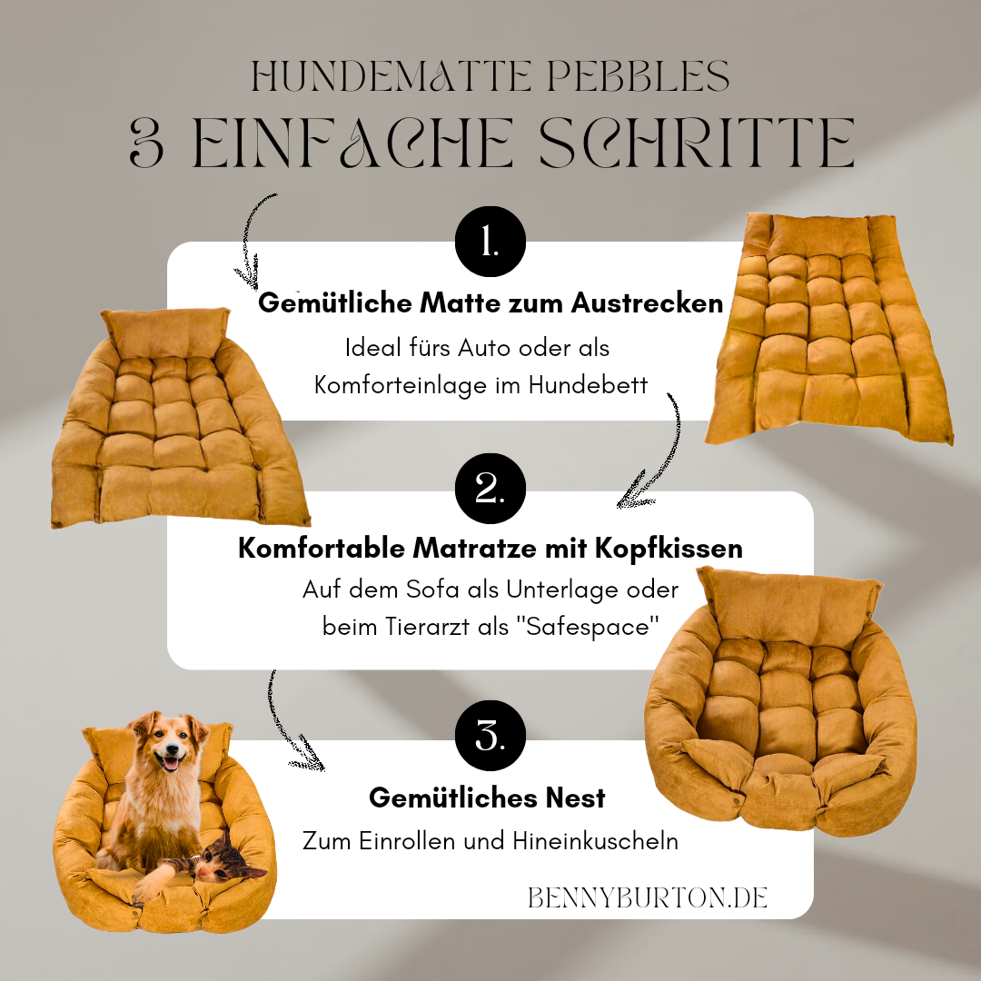 Pebbles 3in1 Hundekissen – Kuschelige Matte, Nest & Reisebett in Einem